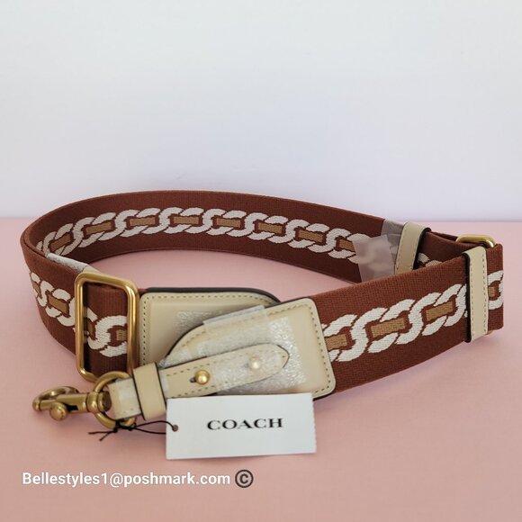 COACH Webbing Strap With Chain Stripe Print and Glovetanned Leather-Ivory multi - Picture 4 of 15
